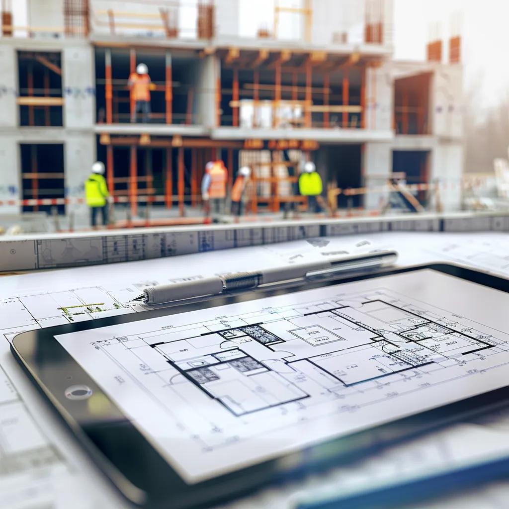 Tablet displaying a 3D drafting plan on site to guide renovation choices