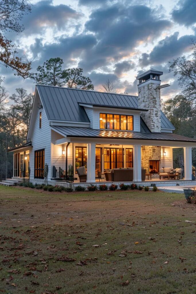Lakeside custom home in Sabine County with modern farmhouse details and outdoor living spaces