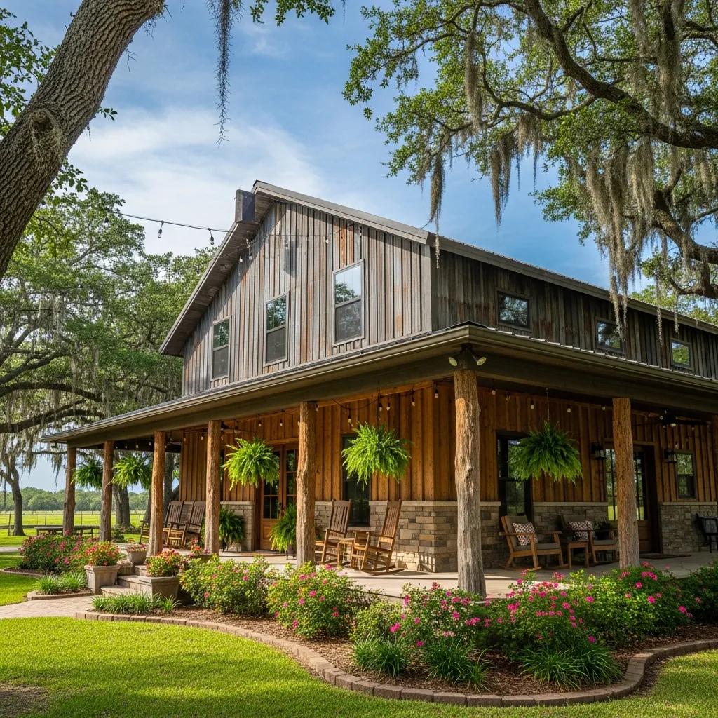 Barndominium home in Louisiana showcasing modern metal structure and rustic charm