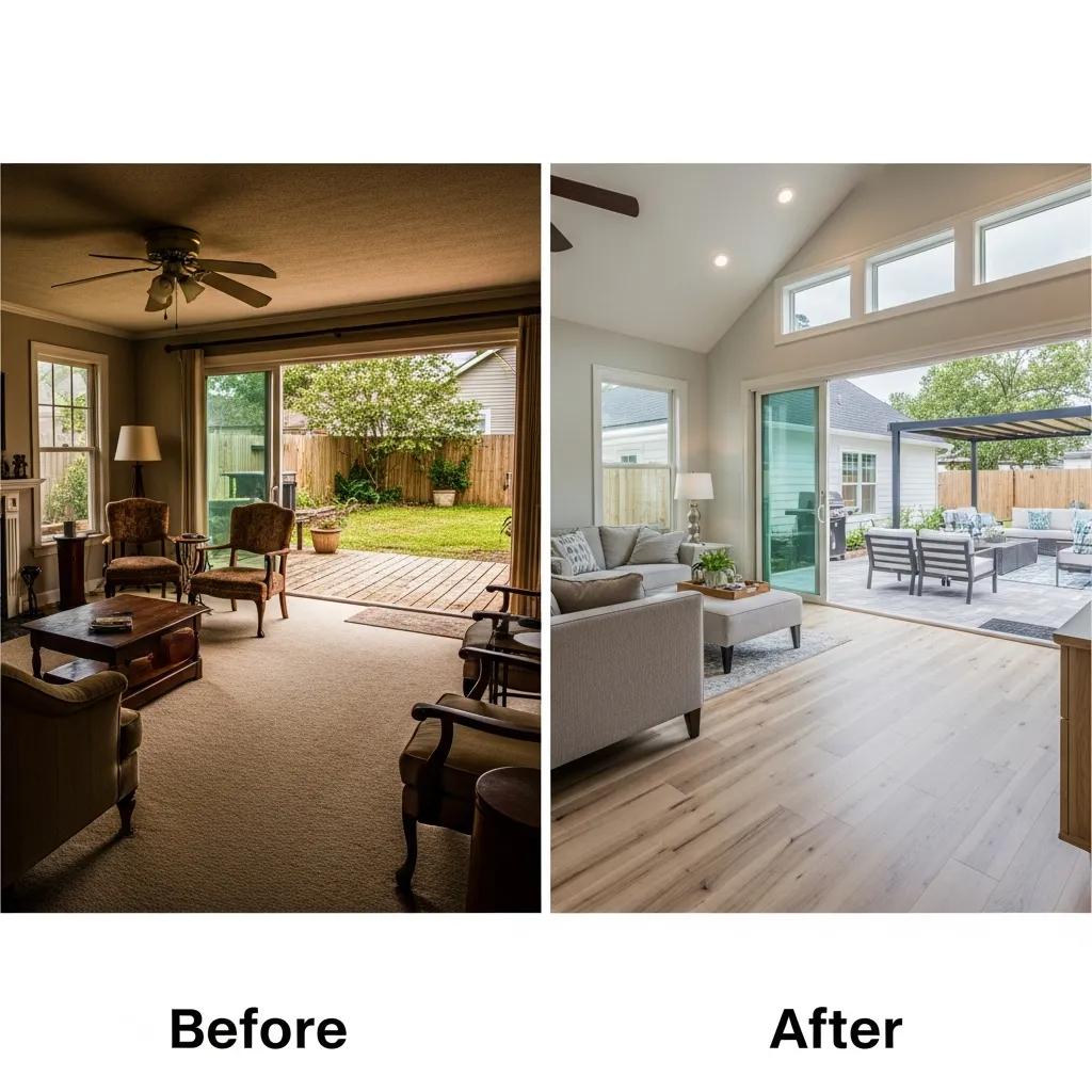 Before and after of a whole-home renovation in Many, LA