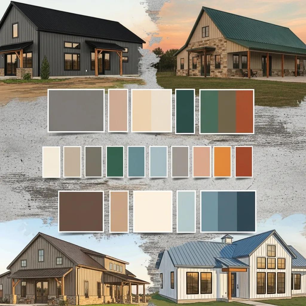 Swatches showing neutral and bold color combinations for barndominium exteriors