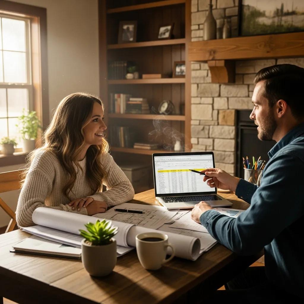 Homeowners reviewing barndominium financing options with lender at a desk