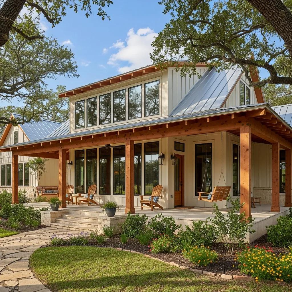Custom home in East Texas showcasing modern farmhouse design amidst lush greenery