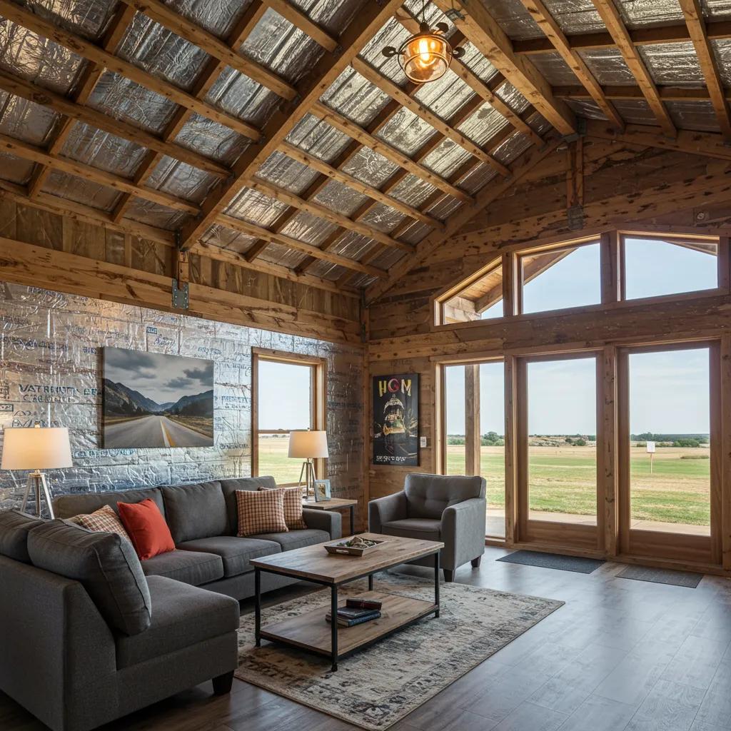 Interior of a barndominium showcasing energy-efficient features and modern comfort