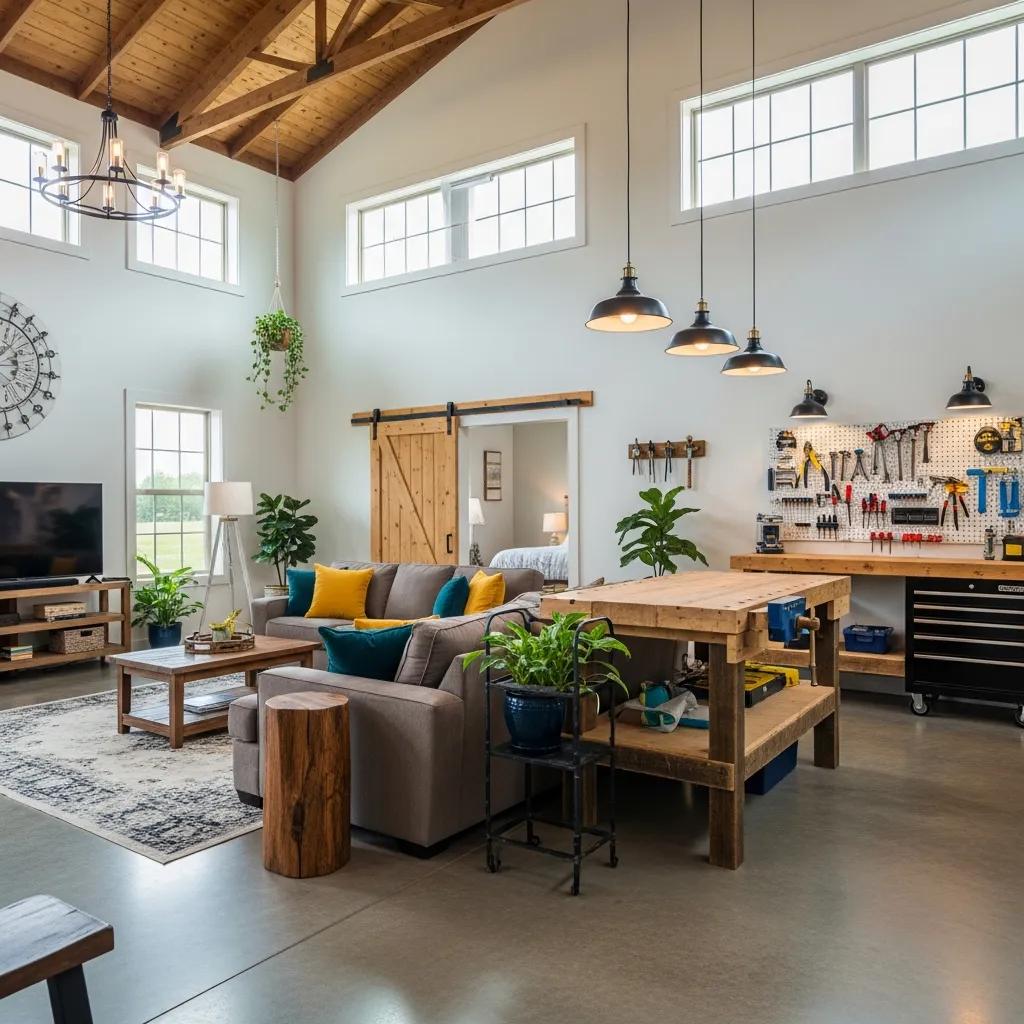 Barndominium interior showing open floor plan and flexible living areas