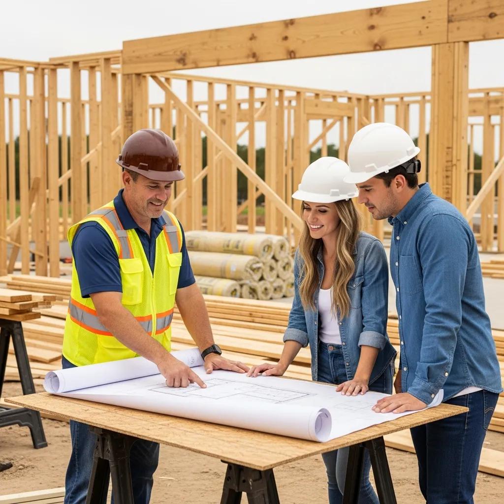 Local builder advising homeowners about site layout and foundation decisions
