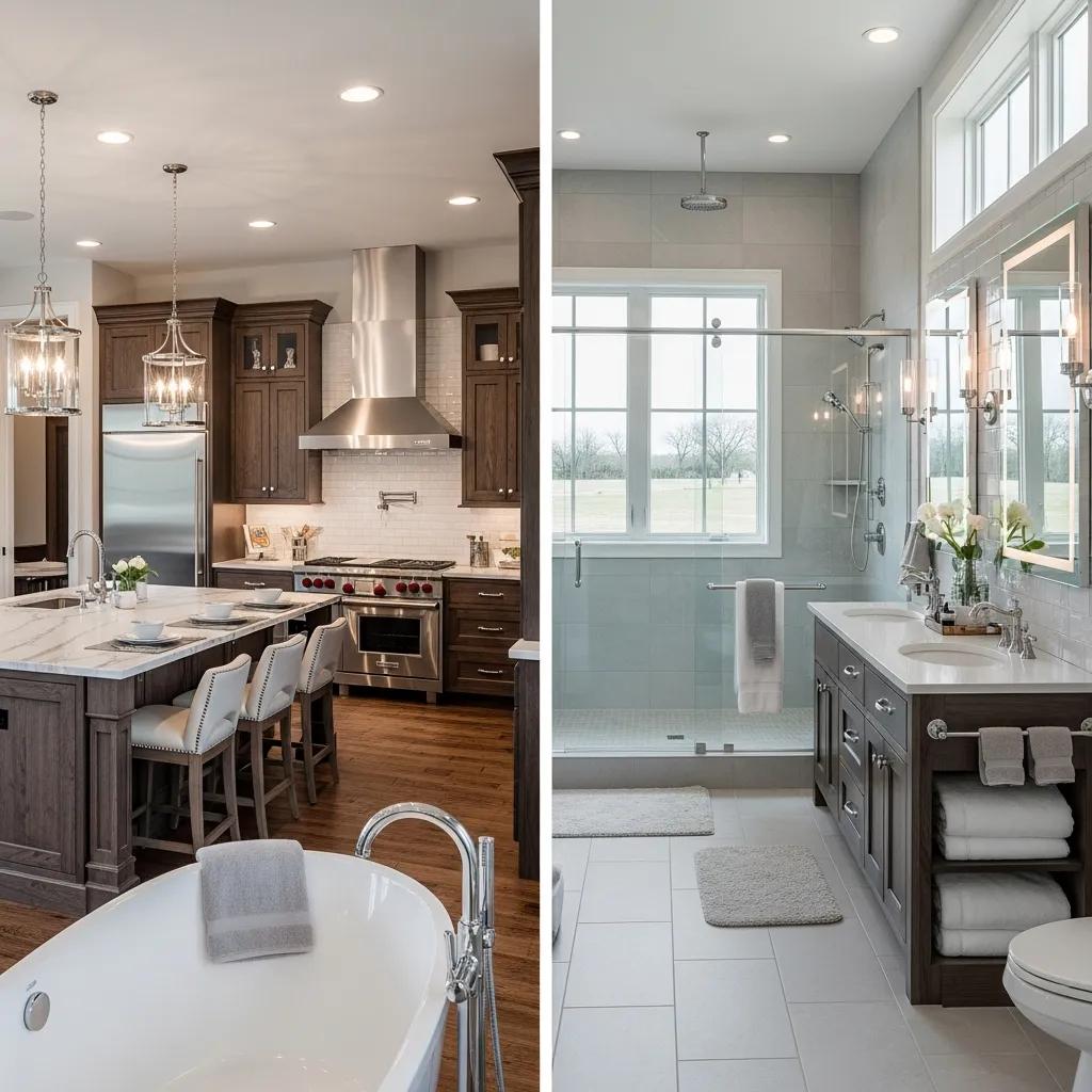 Luxurious barndominium interior with gourmet kitchen and spa bathroom