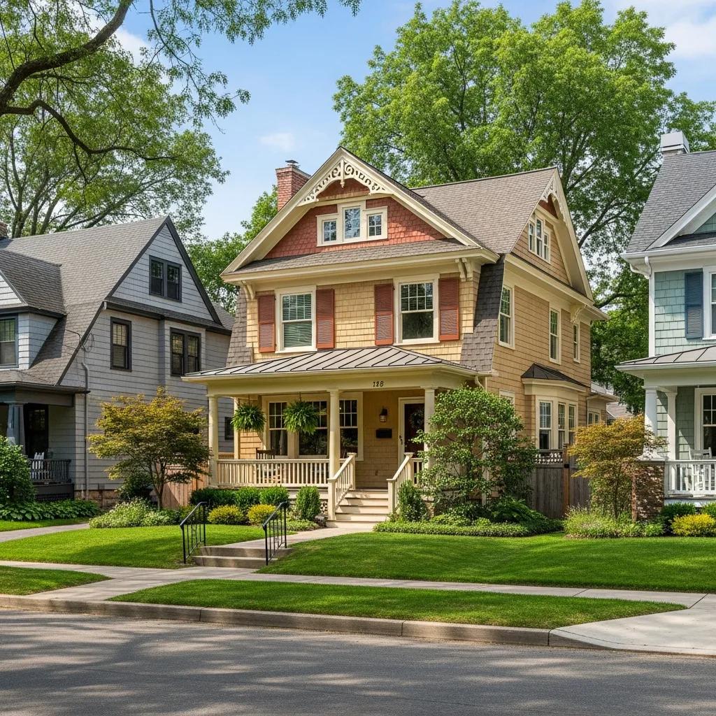 Traditional suburban house highlighting architectural details and curb appeal